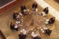 The G-8 Heads of State and Government and the President of the European Union attend a working dinner in the Mosaic Room of the Rmisch-Germanisches Museum in Cologne.